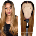 Hd Lace Highlight Wig Honey Brown Color Straight  Human Hair Lace Front Wigs